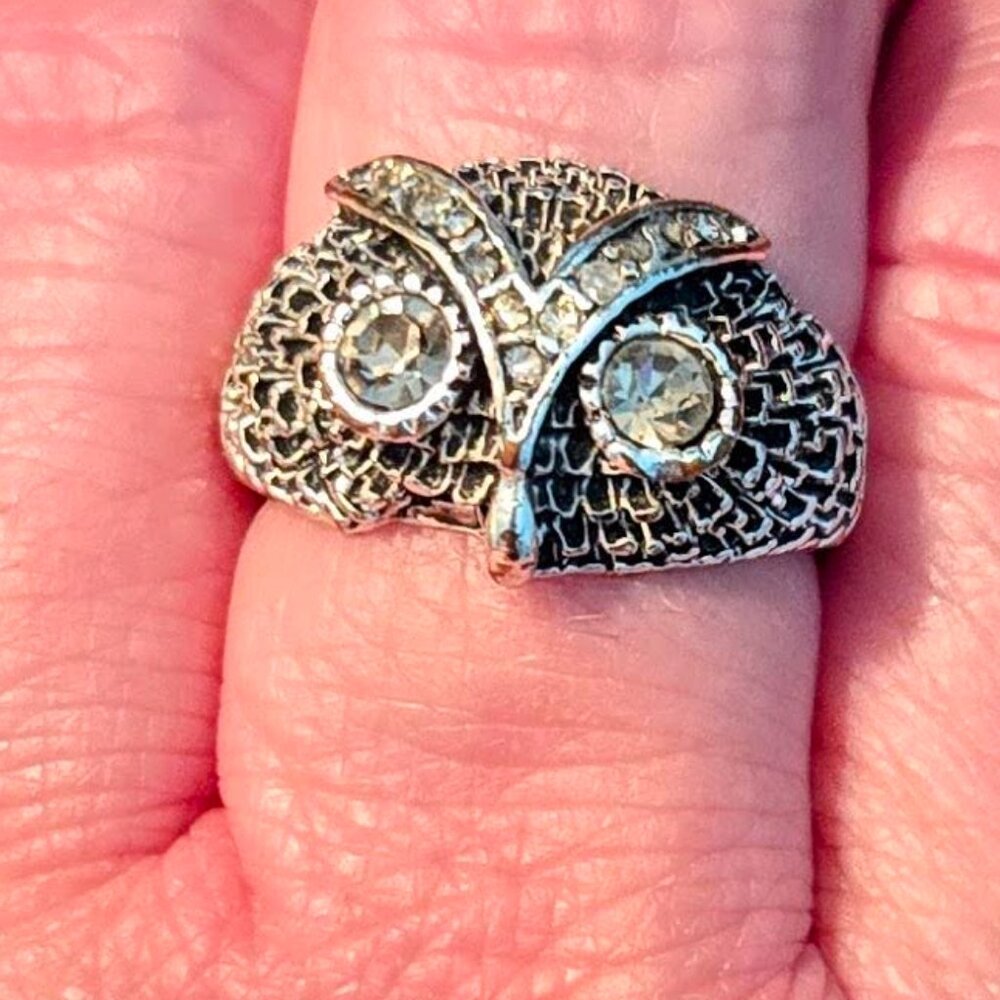 Owl Statement Ring | Silver-Plated | Zirconia Eye… - image 2